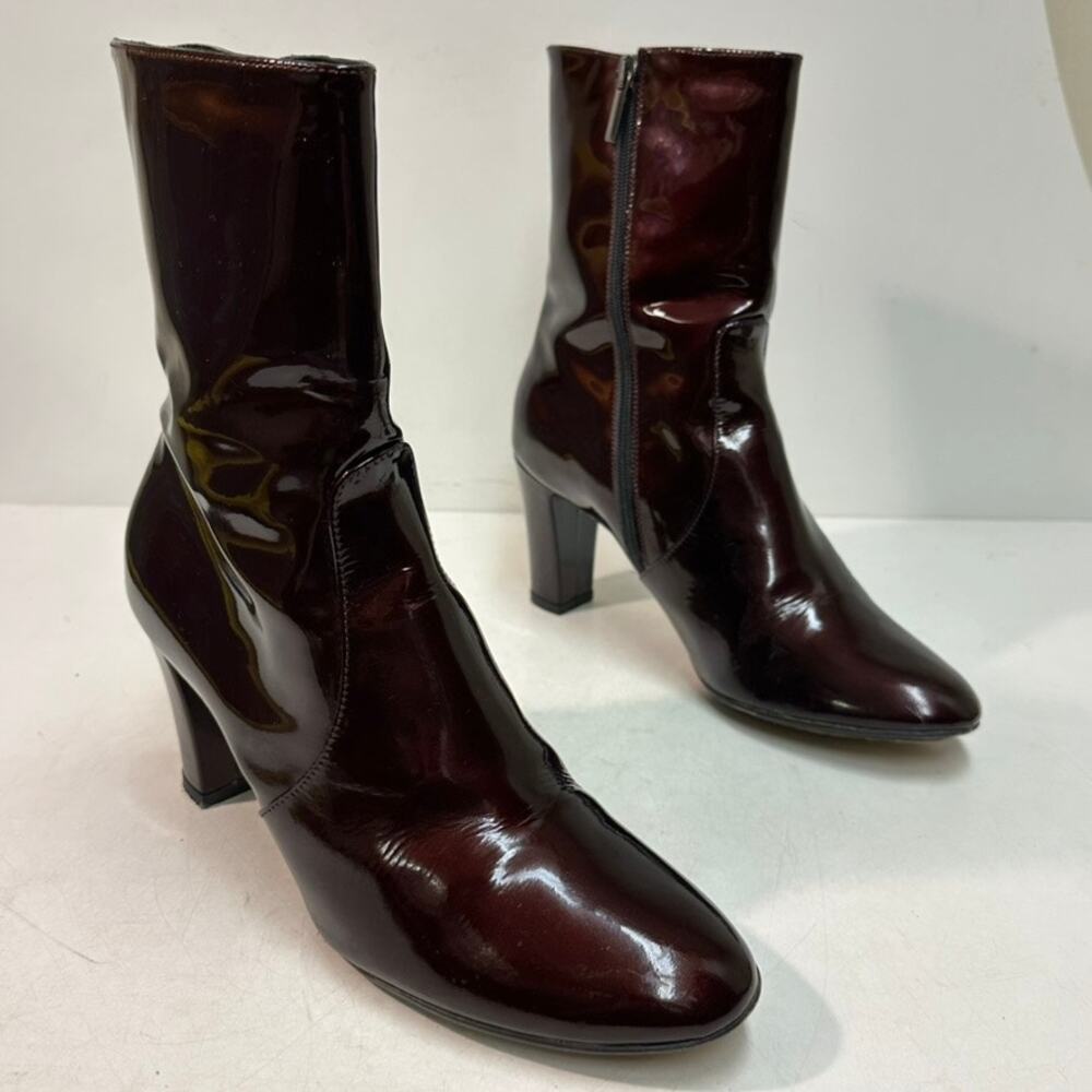 WORN 2x Aquatalia Women's Burgundy Patent Leather Boots Heels Kate Middleton 10 - Picture 5 of 15